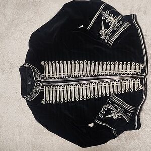 Zara Black Velvet Military Jacket with Gold & Silver Embroidery